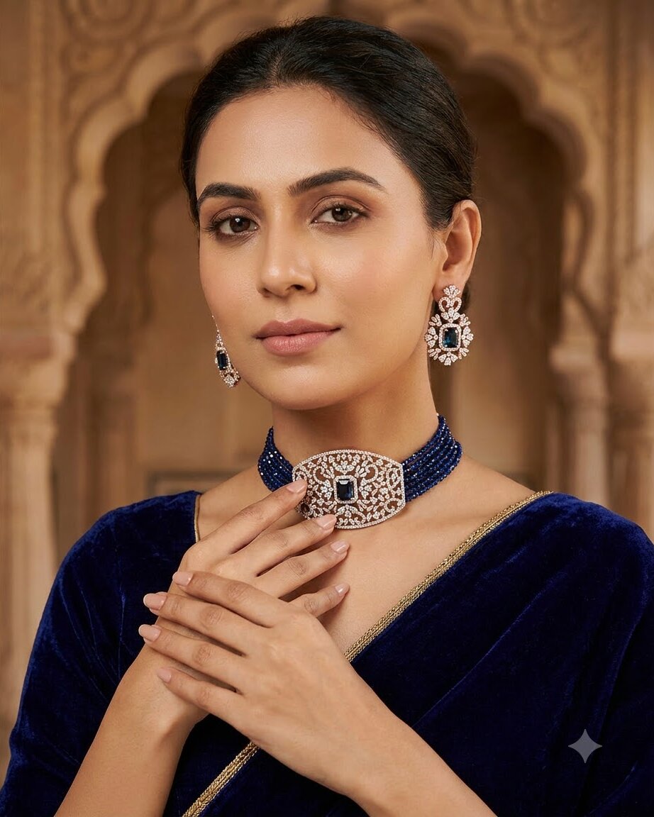 Blue Resima Choker Set
