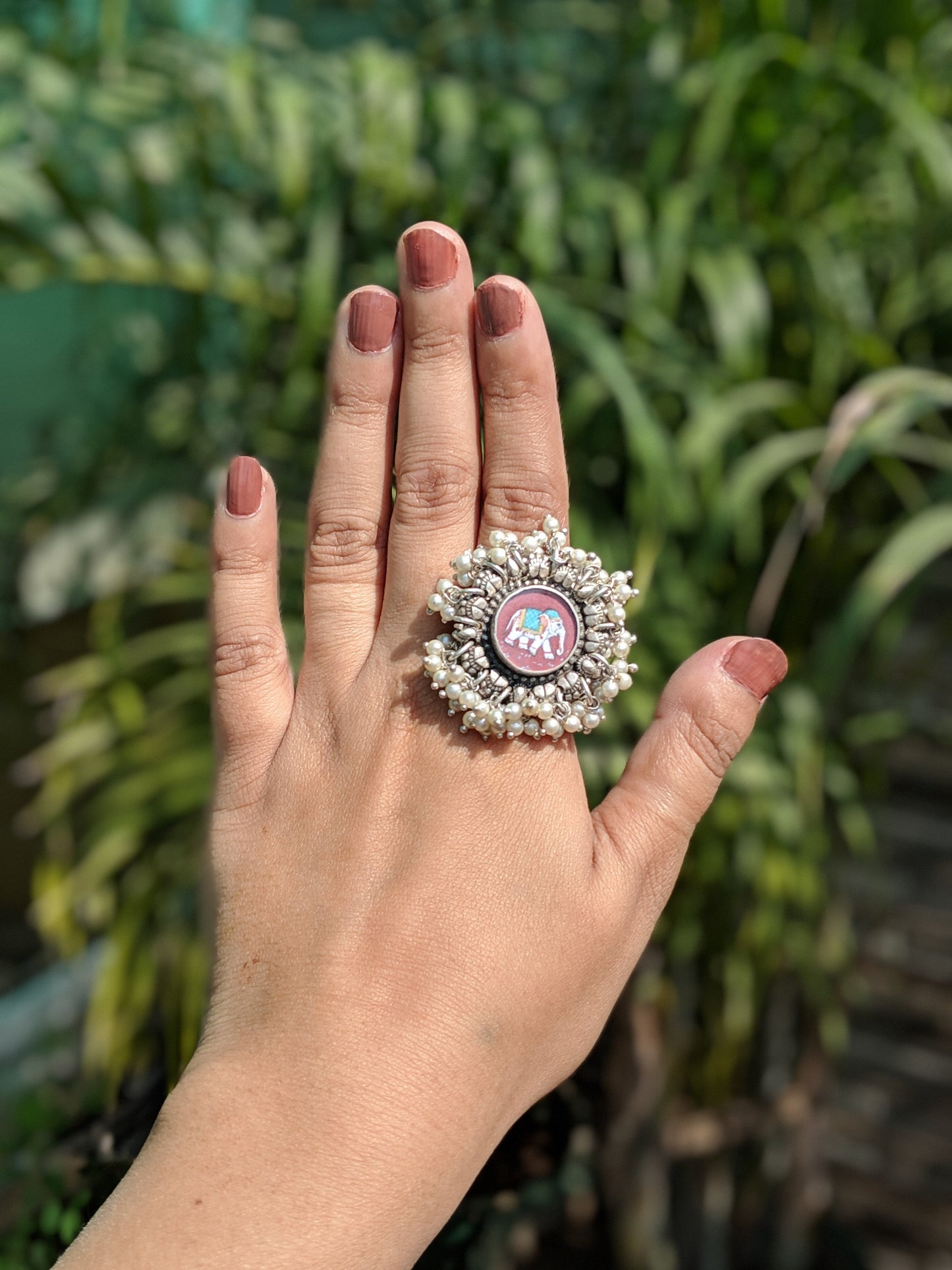 Handpainted Gajj Ring - Brown