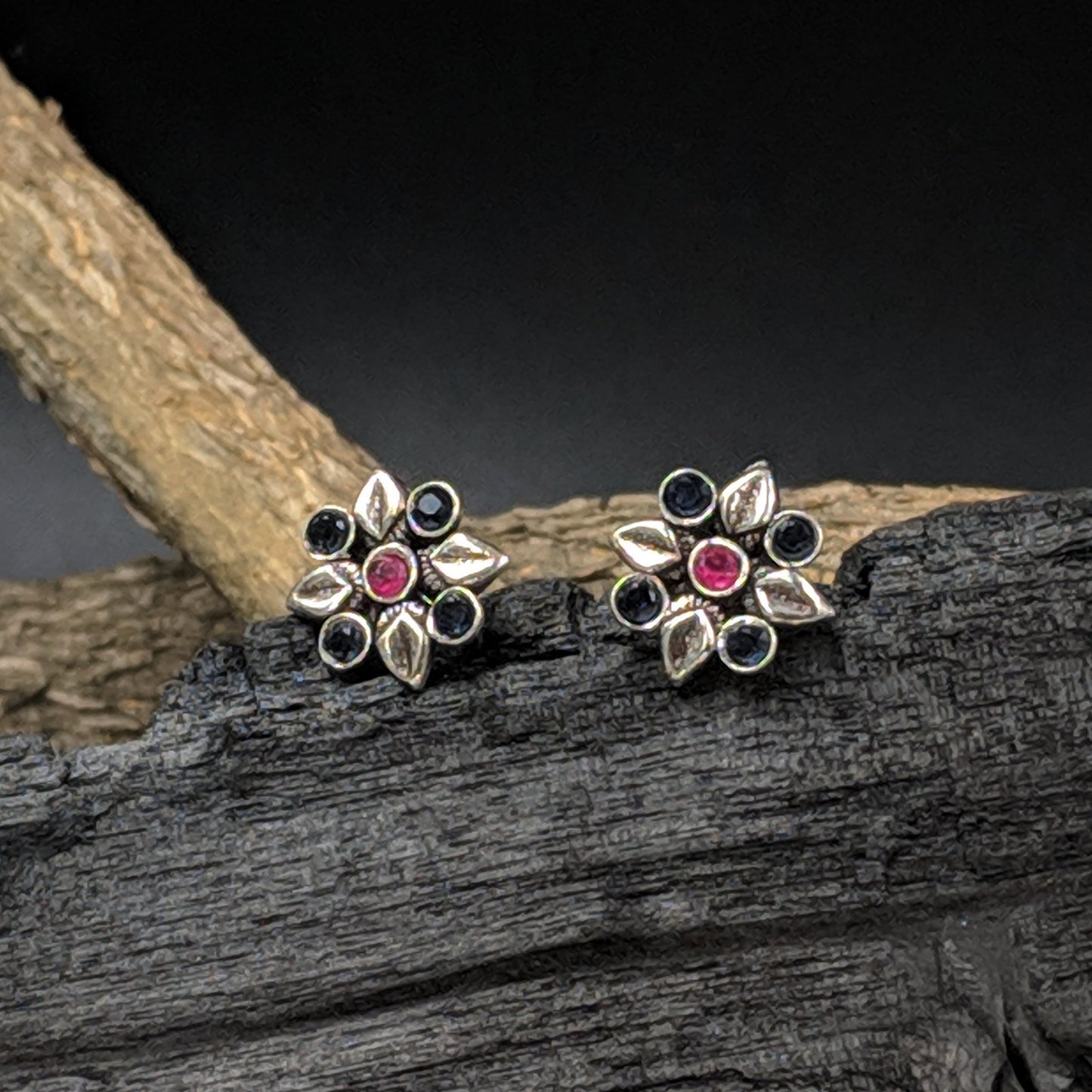 Petal Flower Earrings - Blue Pink