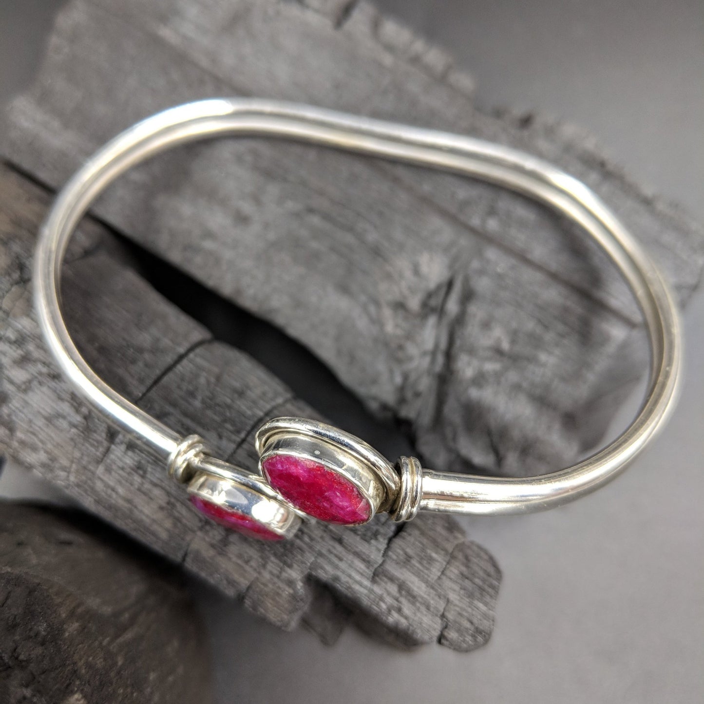 Kalyug Silver Kada With Pink Stones