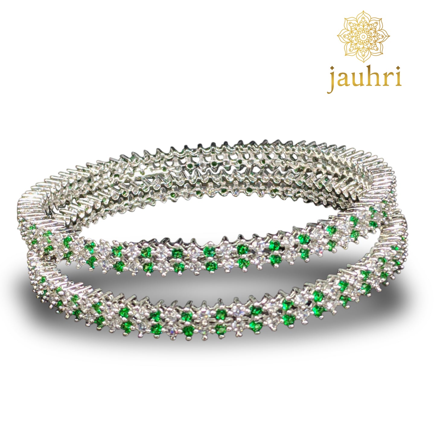 Green White Cz Bangles