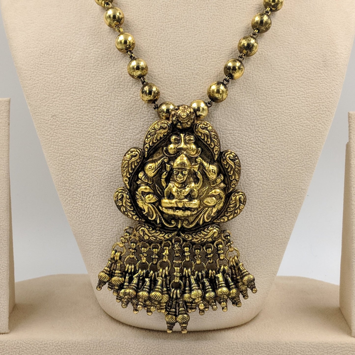 Ashwathama Temple Set With Silver Bead Chain - Gold Plated