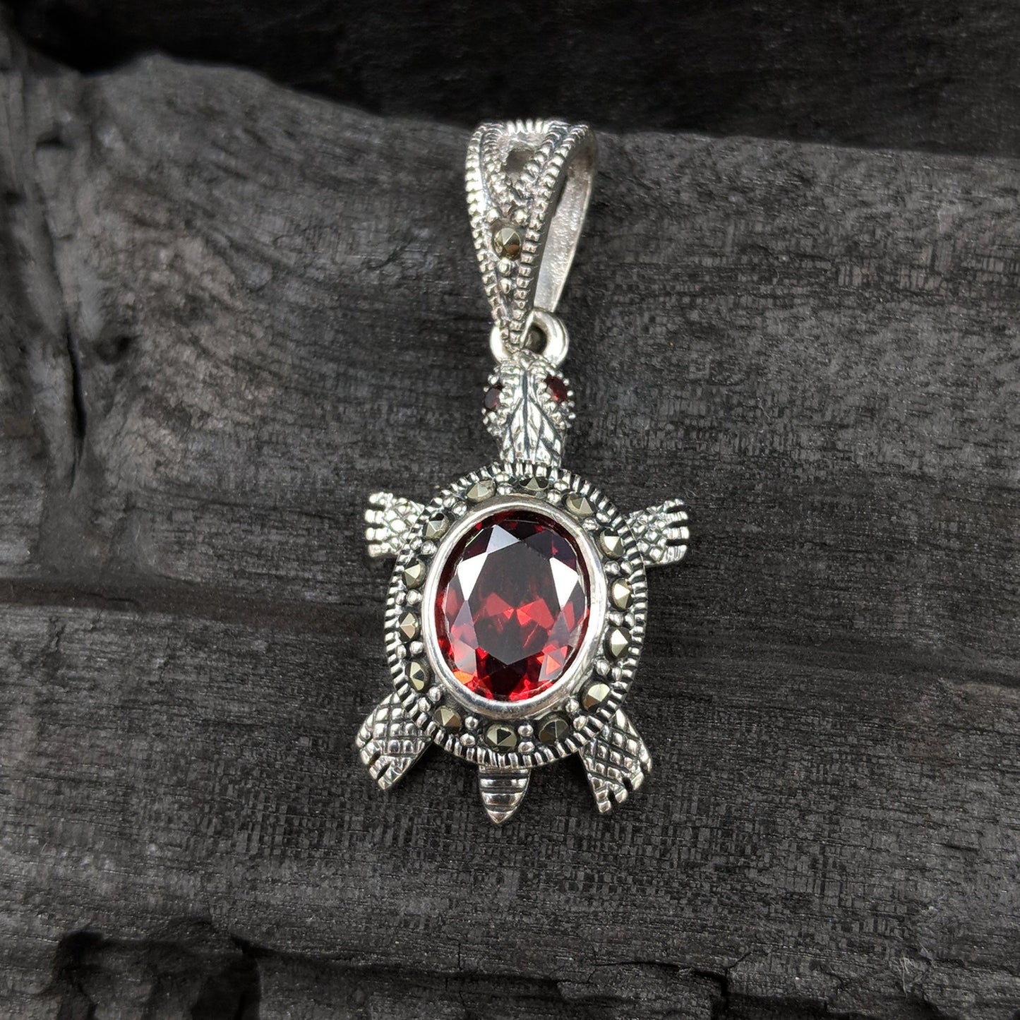 Ashwathama Tortoise Pendant and Earrings Set - Red