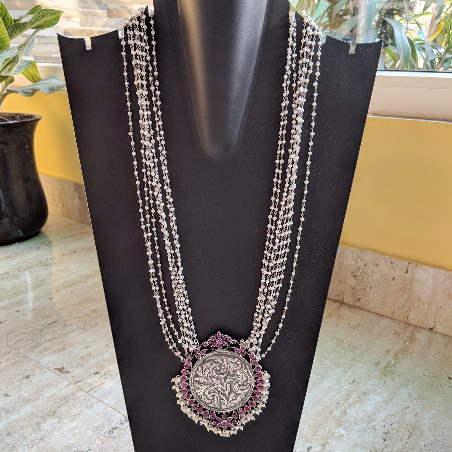 Padma Gulukand Necklace With Pearl Strings