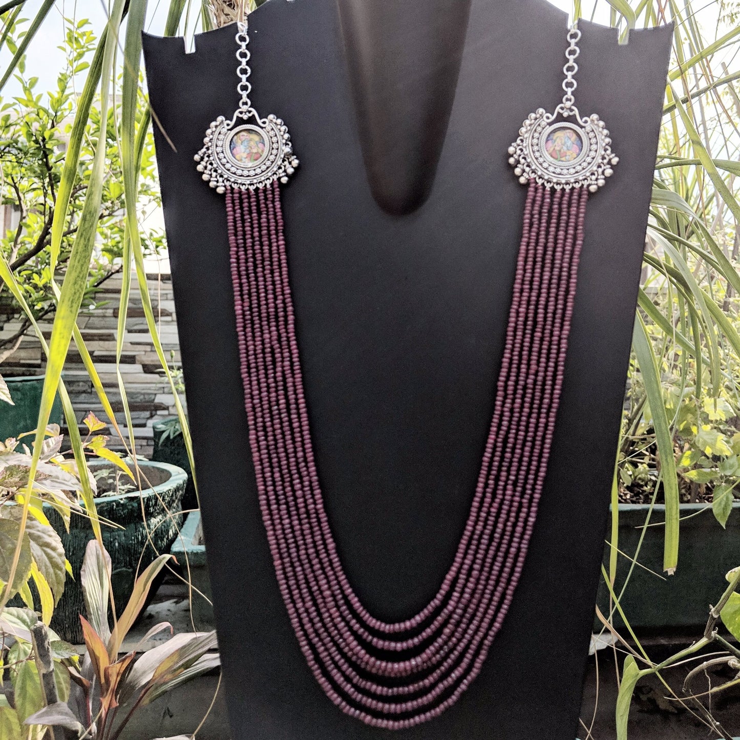 Handpainted Krishna Radha Layered Necklace