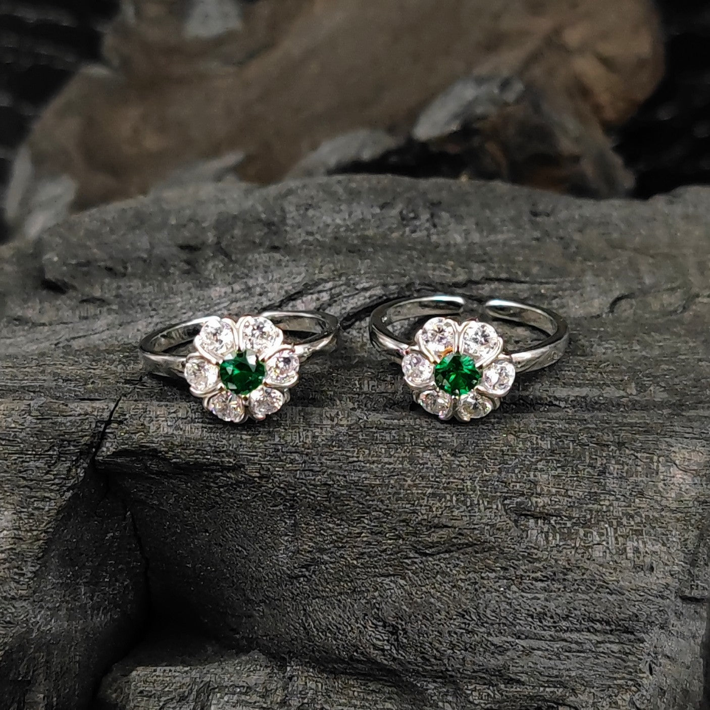 Silver Toe rings by JauhrI -PUSHP HARR TOE RING - 2 PC