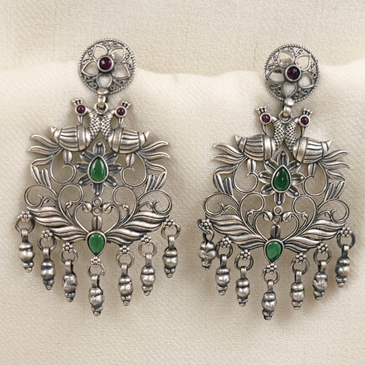 Silver Jewelry Earrings by Jauhri 92.5 Silver - Mor Milan Chaandbali Earrings