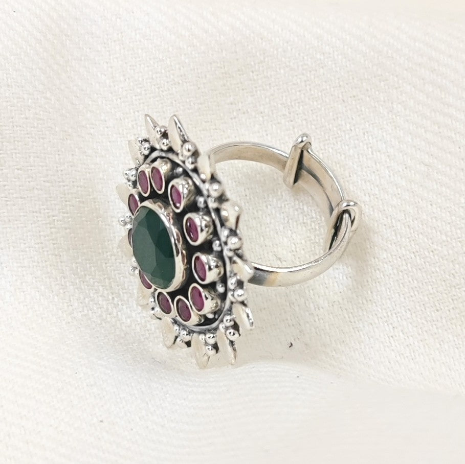 Padma Pushp Green Pink Ring