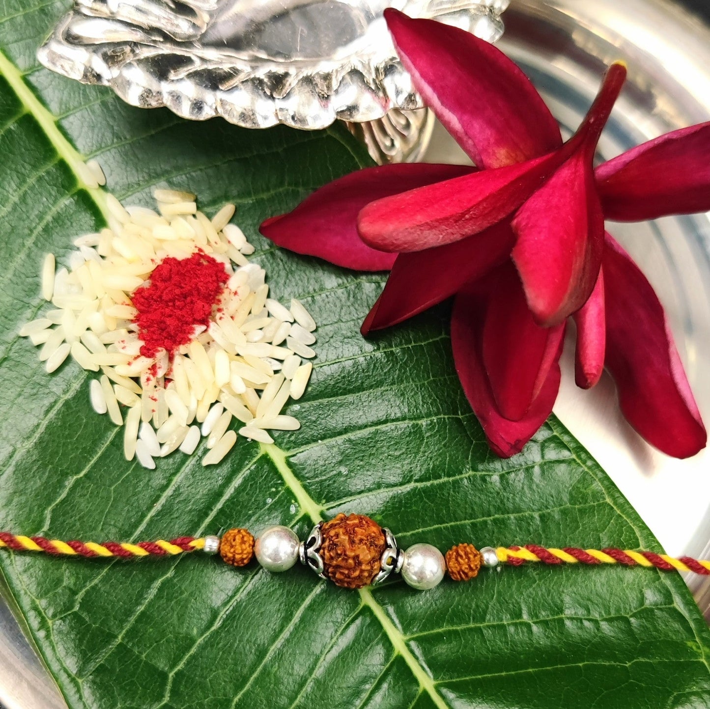 Silver Jewelry Rakhi by Jauhri 92.5 Silver Rakshabandhan Special - Rudraksh Bead Rakhi