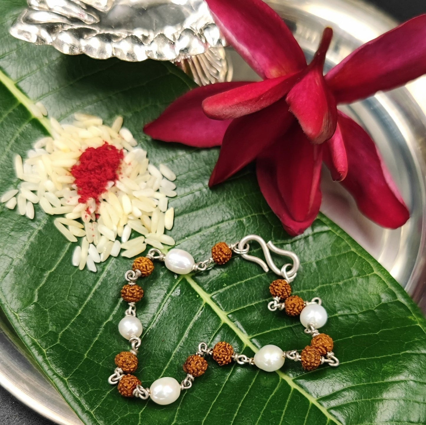 Silver Jewelry Rakhi by Jauhri 92.5 Silver Rakshabandhan Special - Rudraksh Bracelet Rakhi