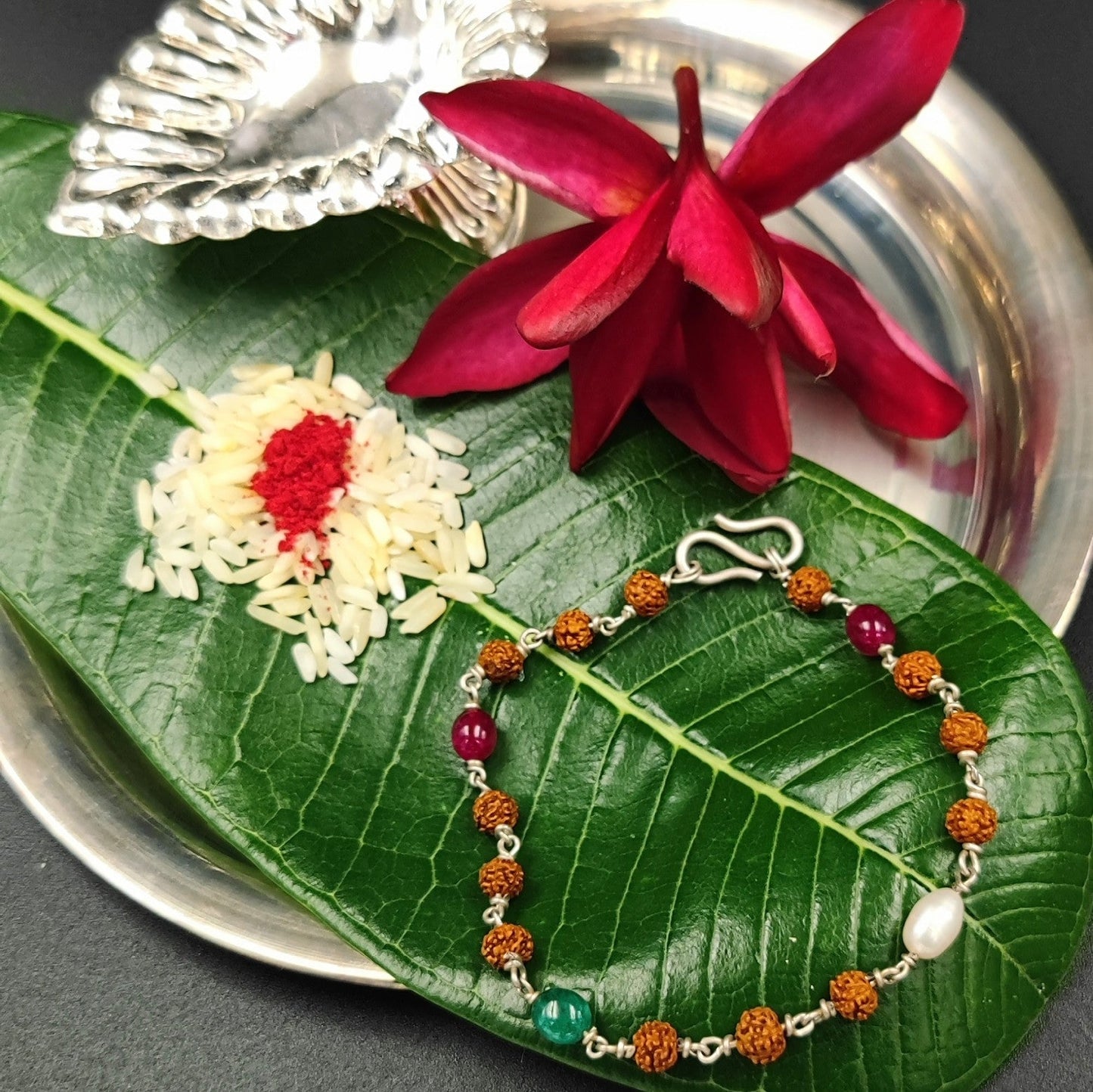 Silver Jewelry Rakhi by Jauhri 92.5 Silver Rakshabandhan Special - Rudraksh Bracelet Rakhi