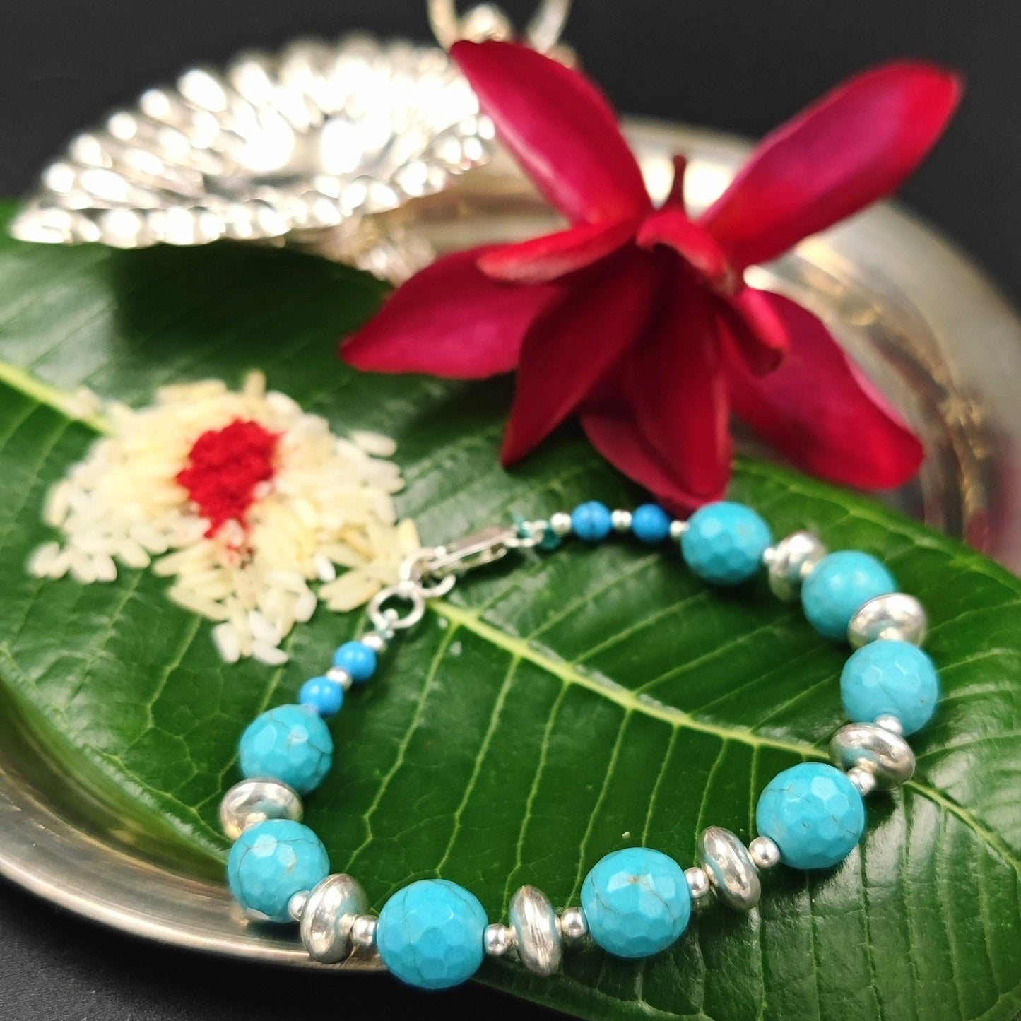 Silver Jewelry Rakhi by Jauhri 92.5 Silver Rakshabandhan Special - Turquoise Disc Bracelet