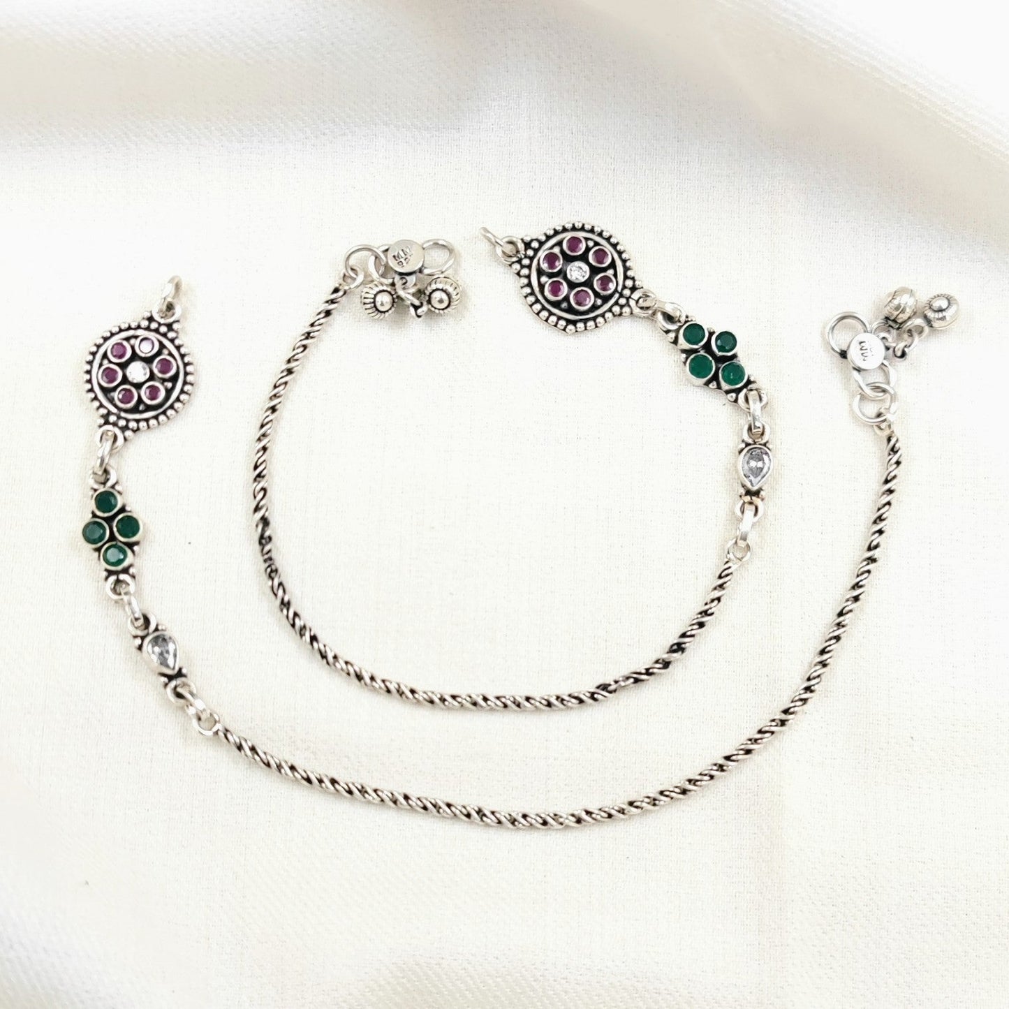 Silver Jewelry Anklets by Jauhri 92.5 Silver - Pink Flower Chain Anklets