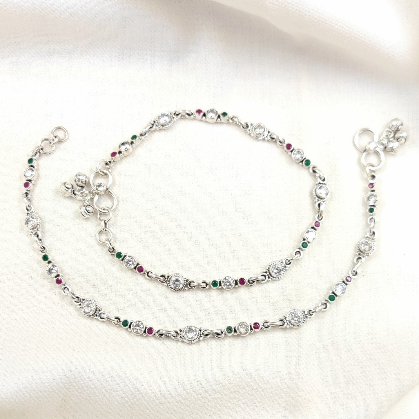 Silver Jewelry Anklets by Jauhri 92.5 Silver - White Dot Anklets