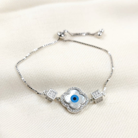 Silver Jewelry Bracelets by Jauhri 92.5 Silver - Slider Evil Eye Petal Cube Bracelet