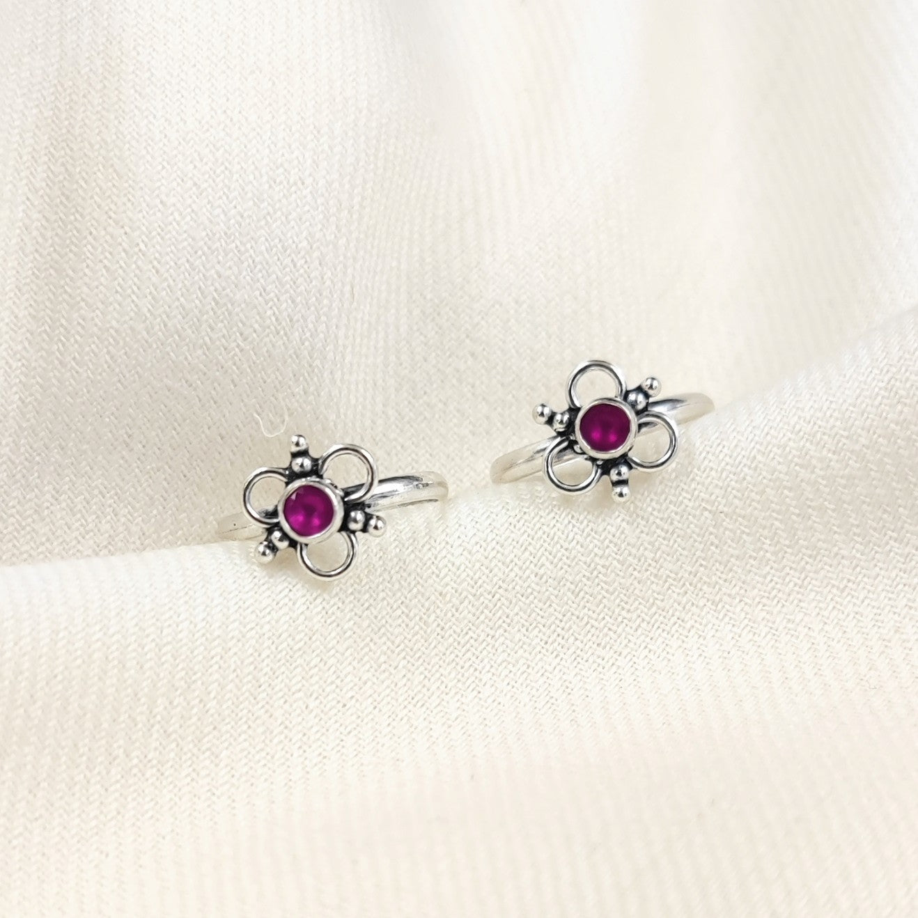 Silver Toe rings by Jauhri -THREE PETAL TOE RING - 2 PC