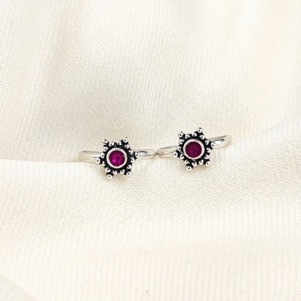 Silver Toe rings by Jauhri -STAR LIT RED TOE RING - 2 PC