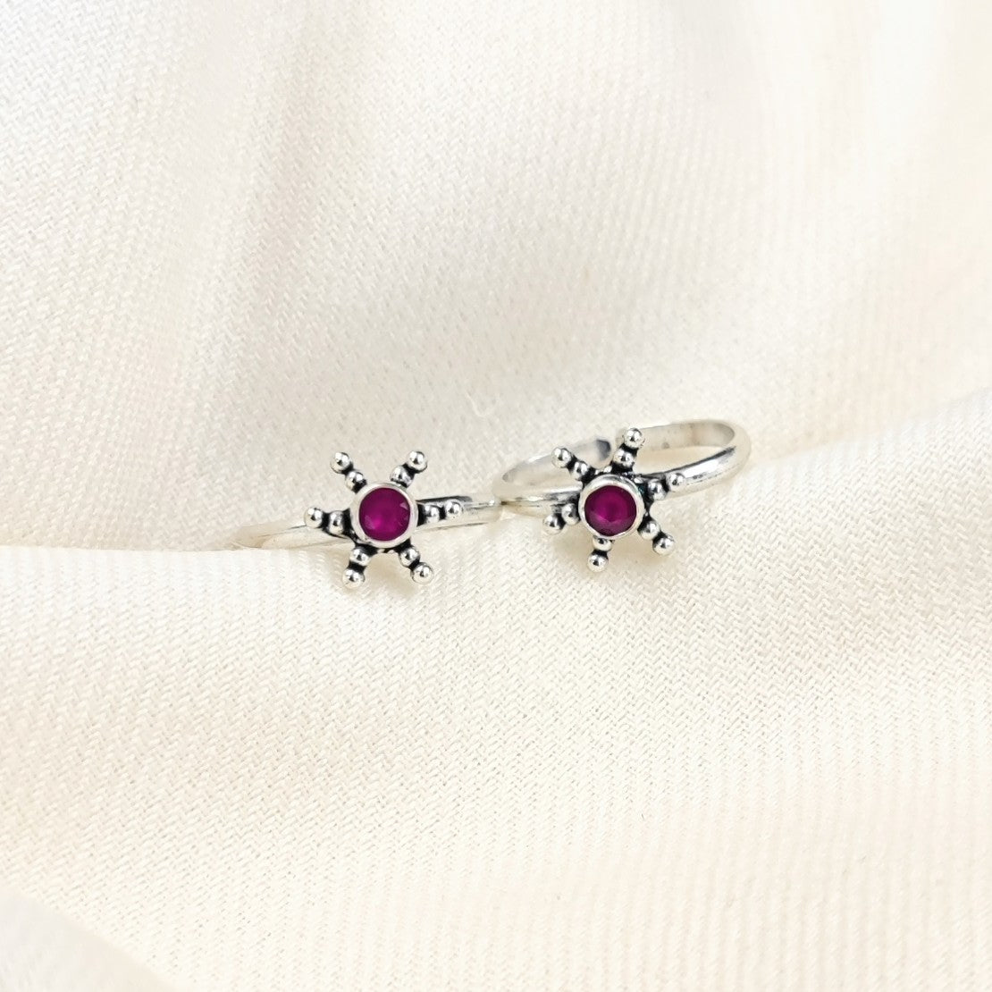 Silver Toe rings by Jauhri -RAY OF LIGHT PINK TOE RING - 2 PC