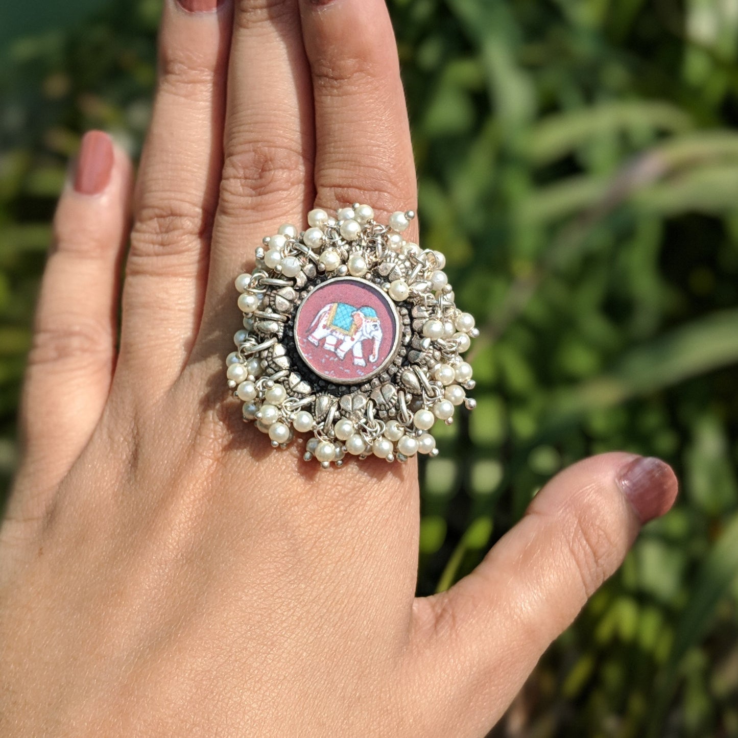 Handpainted Gajj Ring - Brown