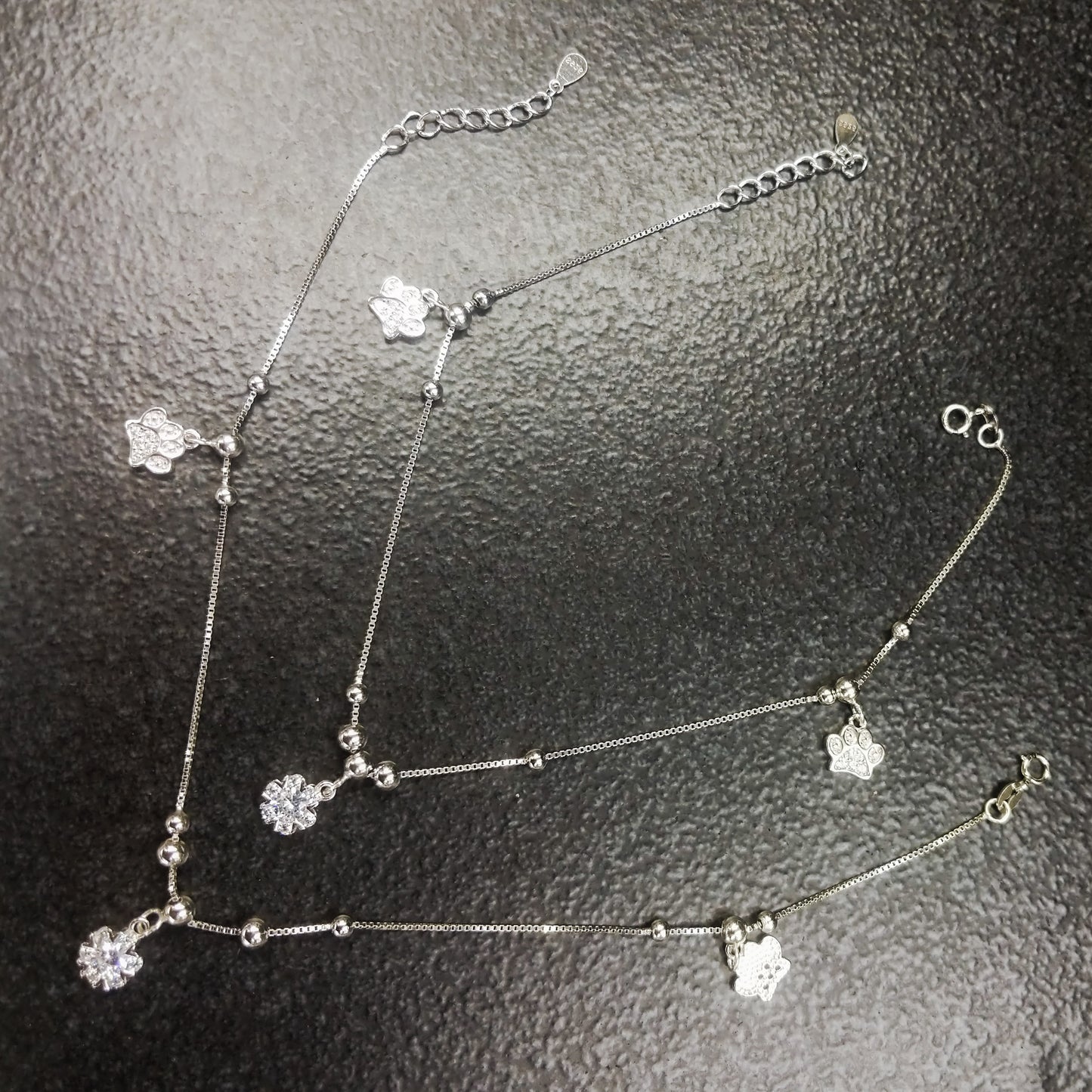 Dog Paw & Flowers Anklets