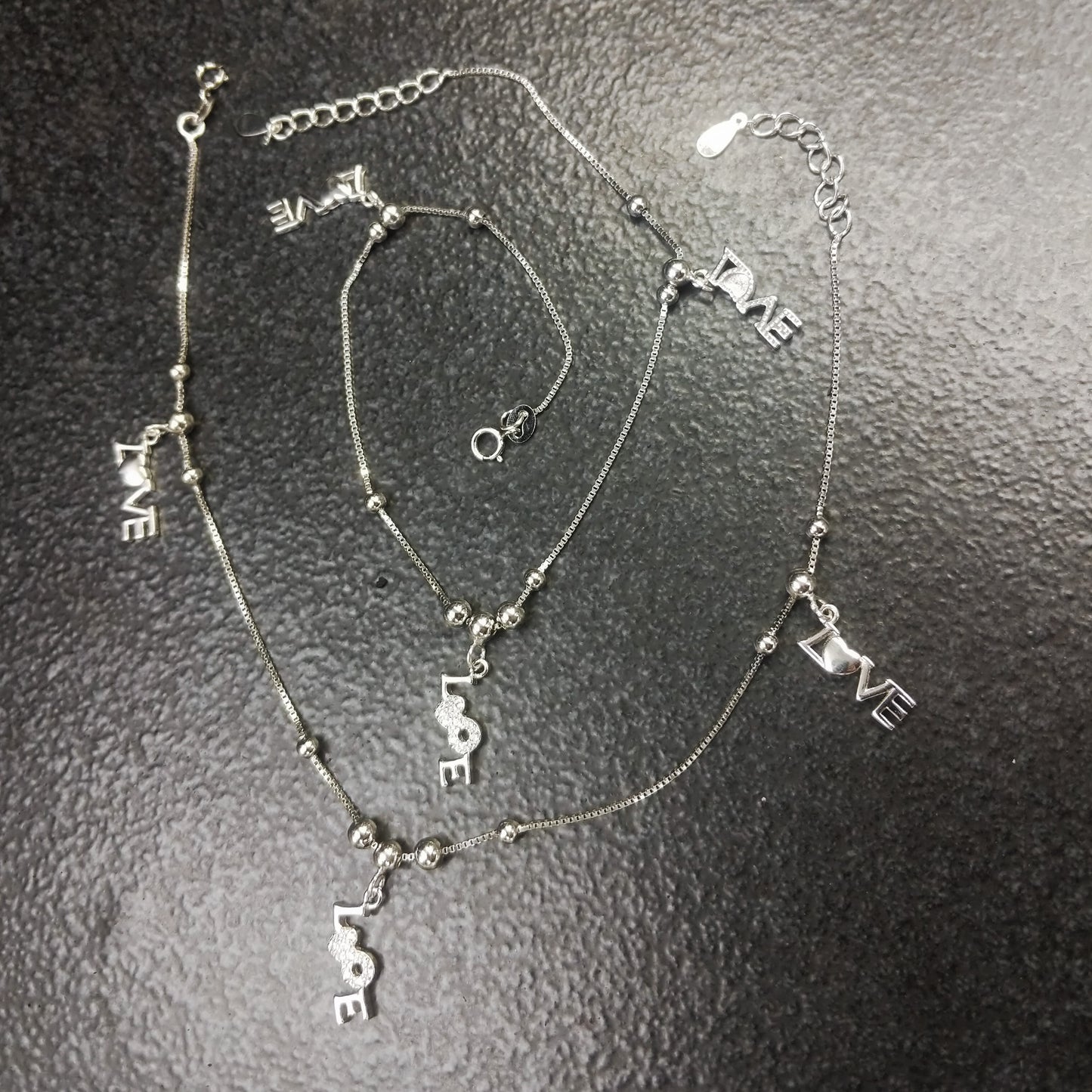 LOVE GLITTER SILVER ANKLETS JAUHRI 92.5 STERLING SILVER