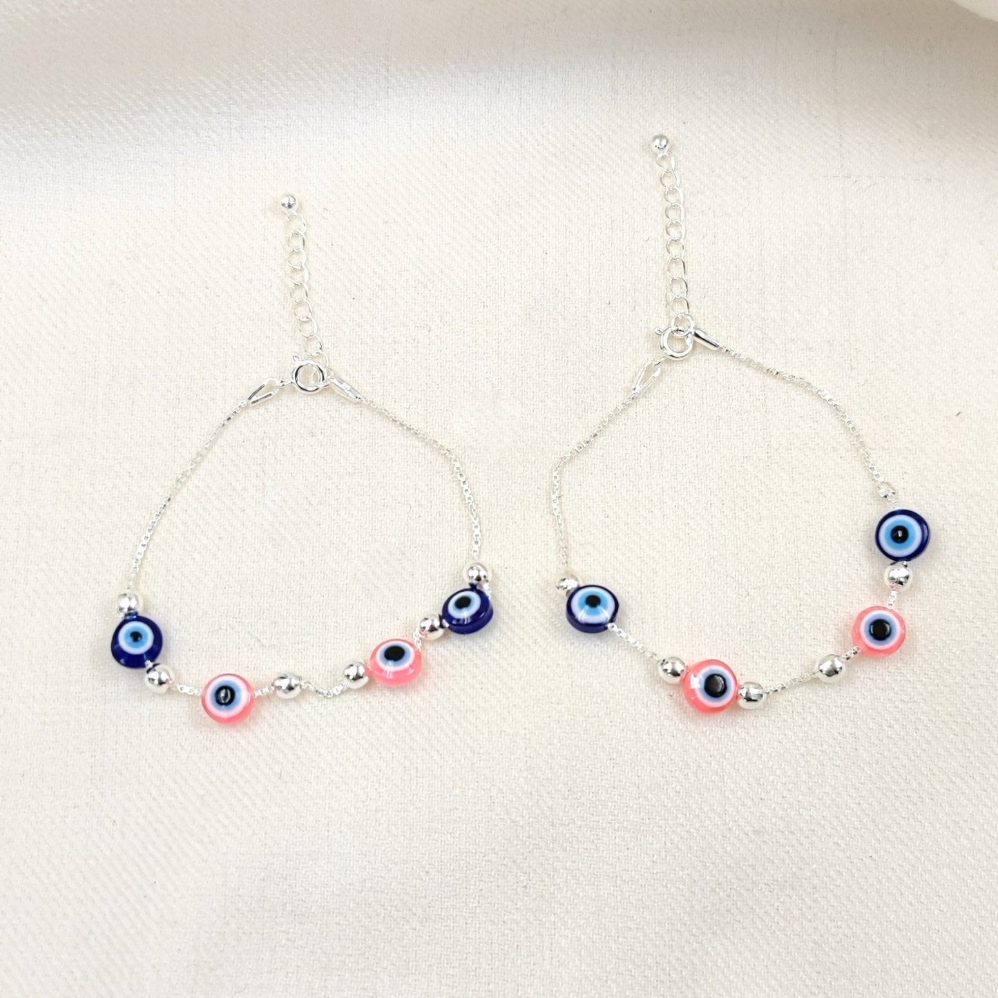 Silver Jewelry Anklets by Jauhri 92.5 Silver - Evil Eye Blue Pink Anklets - Kids