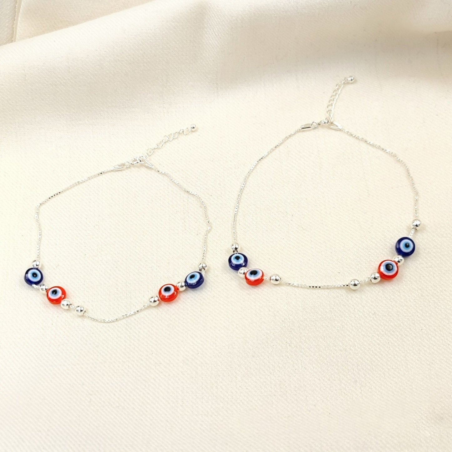 Silver Jewelry Anklets by Jauhri 92.5 Silver - Evil Eye Blue Red Anklets