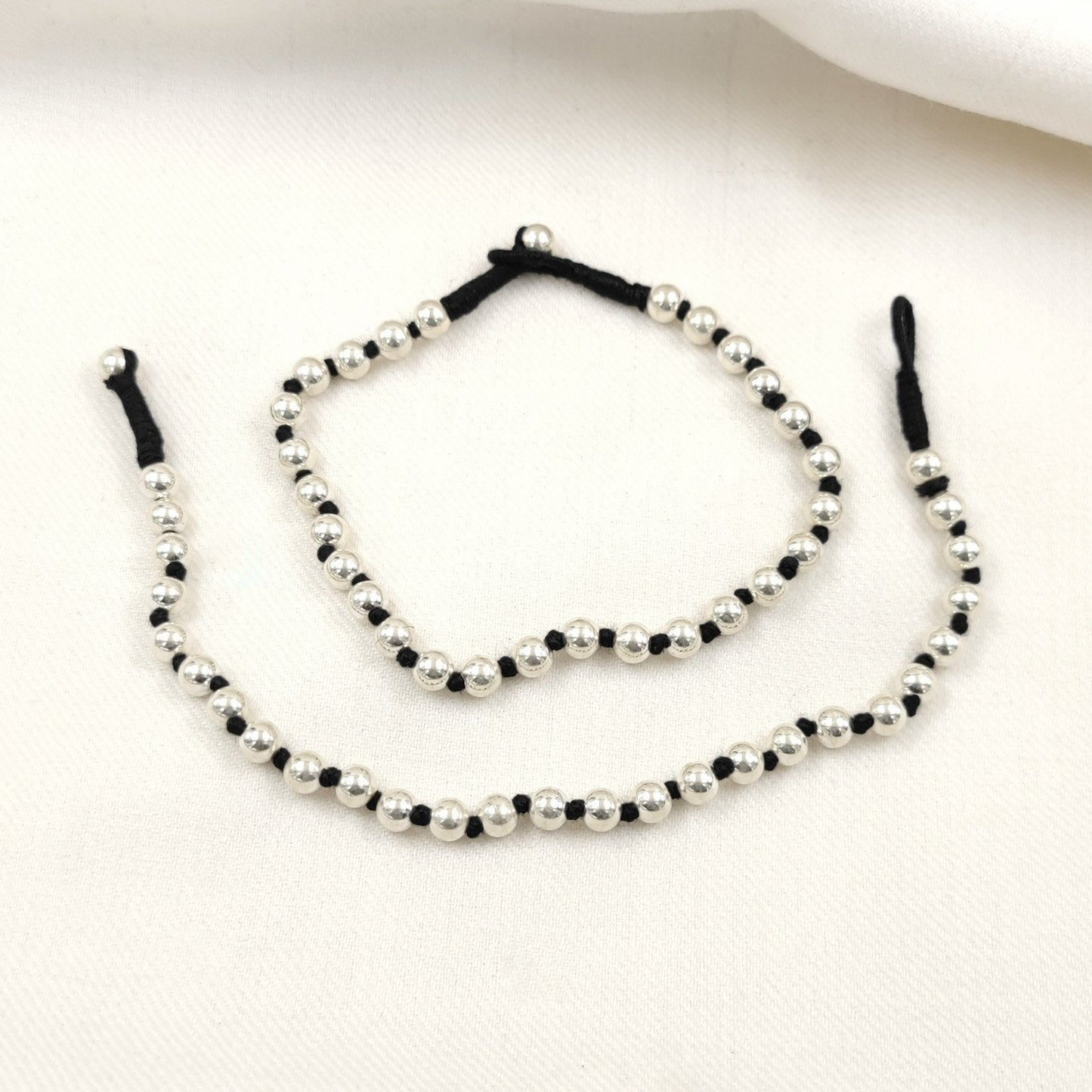 Silver Jewelry Anklets by Jauhri 92.5 Silver - Thread Anklets Silver Beads