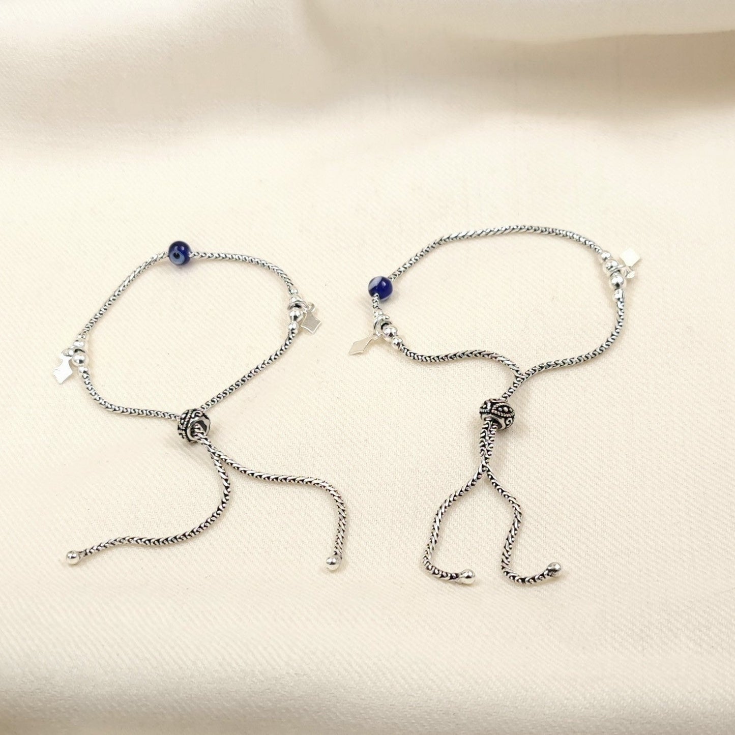 Silver Jewelry Anklets by Jauhri 92.5 Silver - Slider Shatkon Evil Eye Anklets