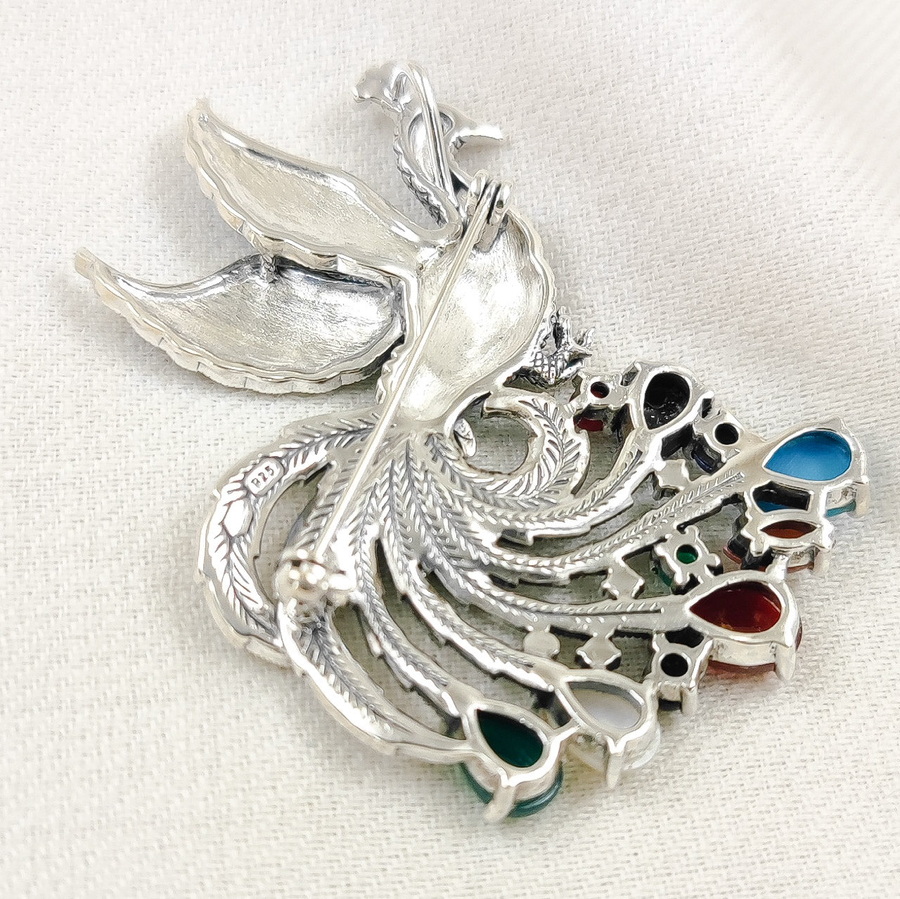 Marcasite Peacock Multicolored Brooch and Pendant