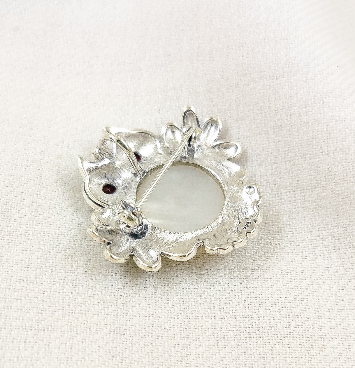 Marcasite Round Owl White Brooch and Pendant