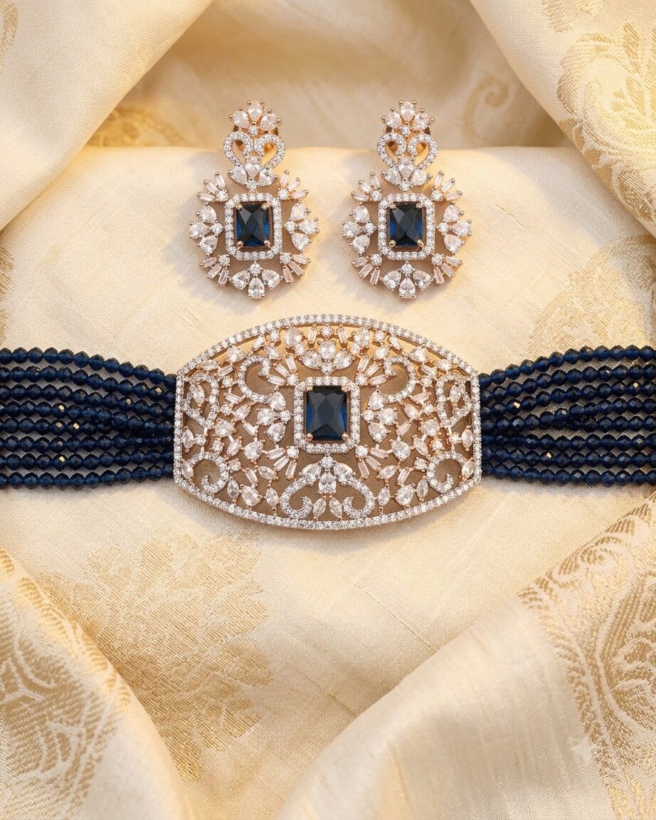 Blue Resima Choker Set