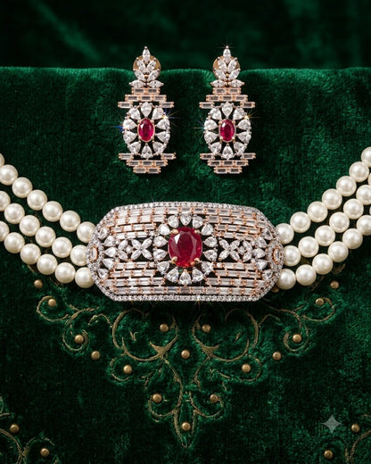 Pearl Rosegold Choker Set