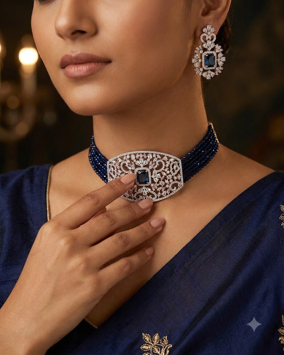 Blue Resima Choker Set