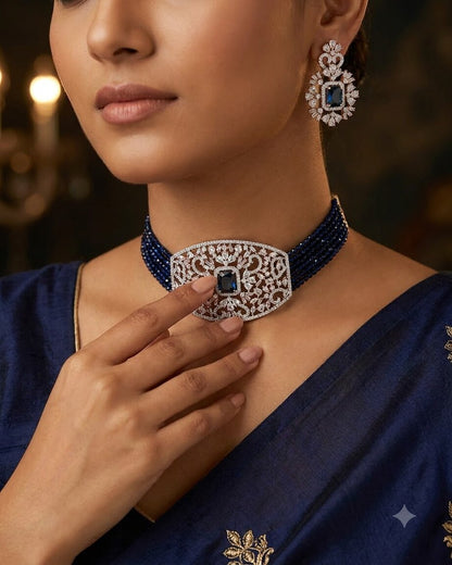 Blue Resima Choker Set