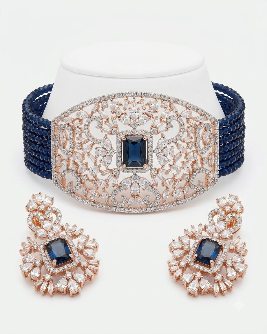 Blue Resima Choker Set