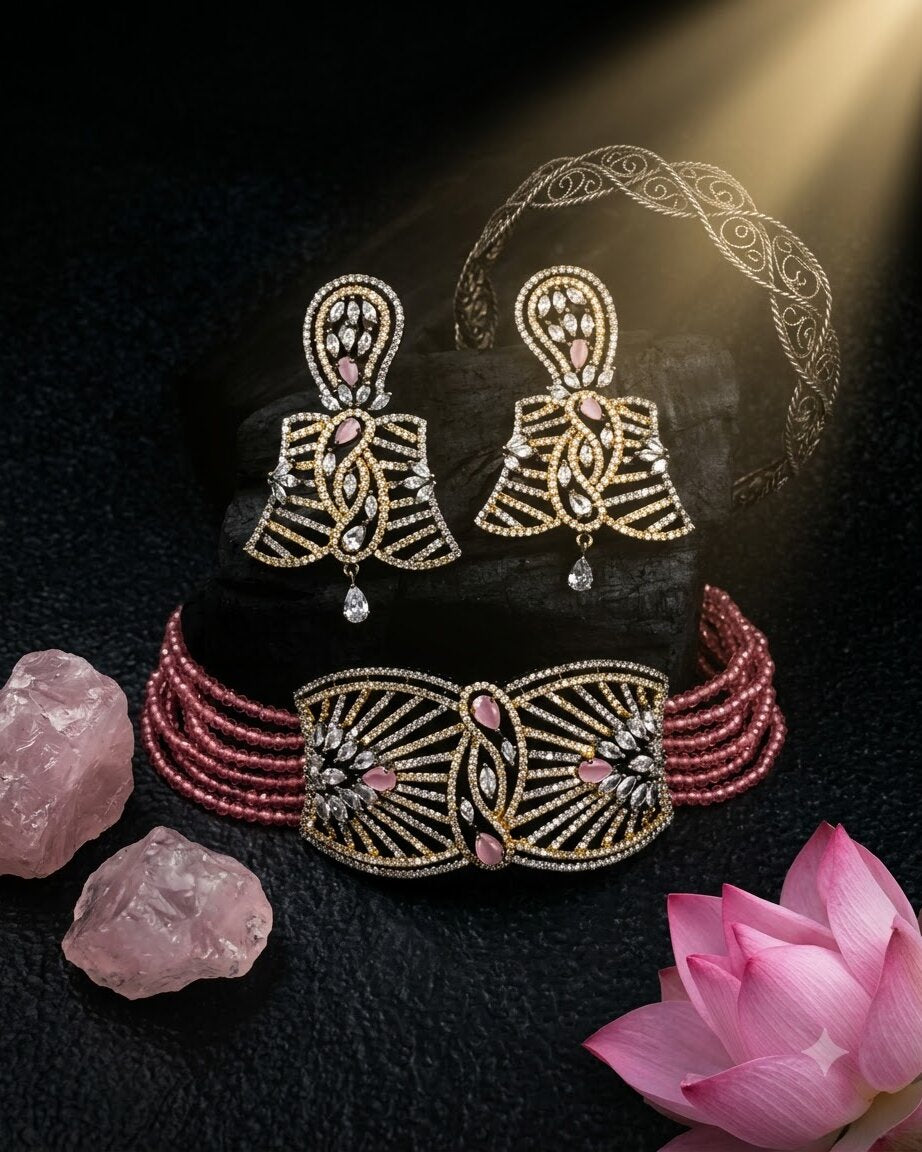 Peach Butterfly Choker Set