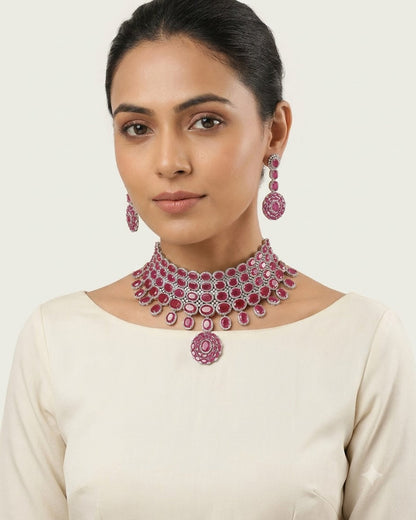 Pink Dazzle Choker with Earrings