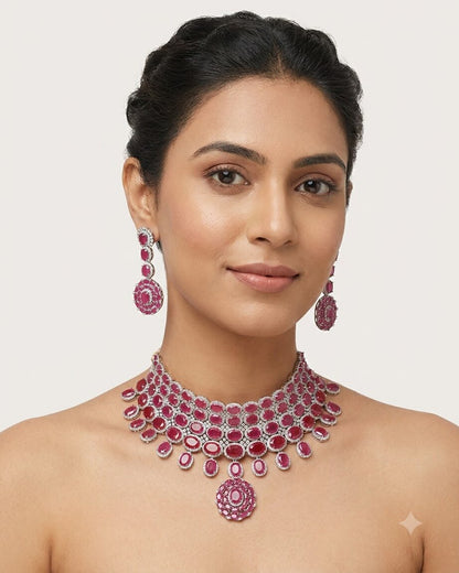 Pink Dazzle Choker with Earrings