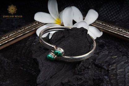 Kalyug Silver Kada with Green Stones