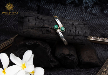 Kalyug Silver Kada with Green Stones