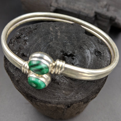 Kalyug Silver Kada with Green Stones