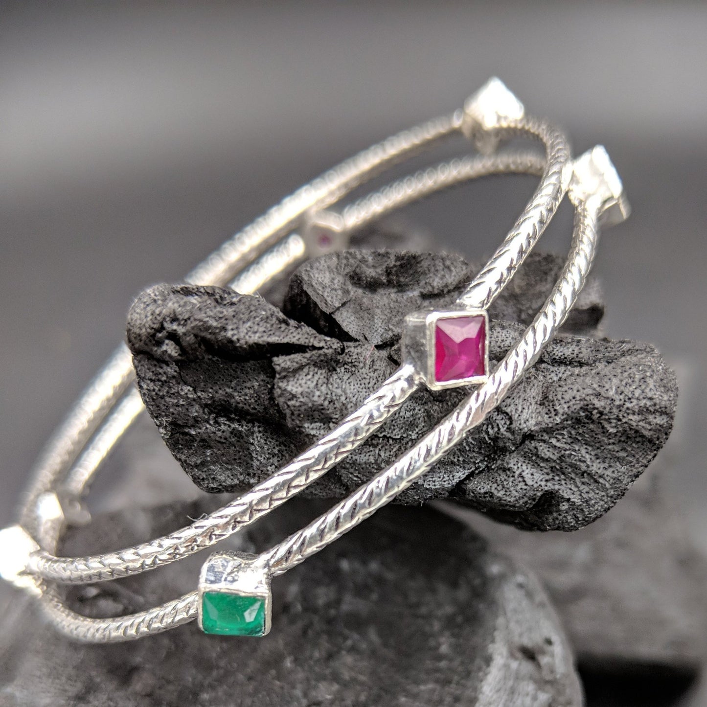 Padmini Thin Bangles With Squares - Set Of 2