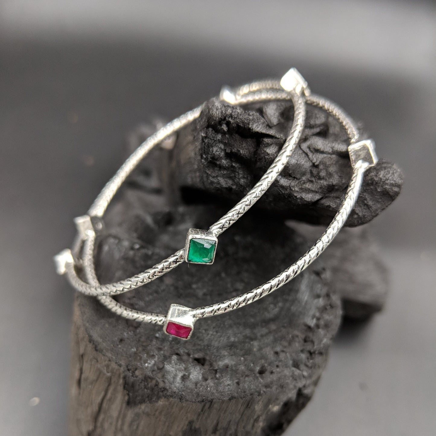 Padmini Thin Bangles With Squares - Set Of 2