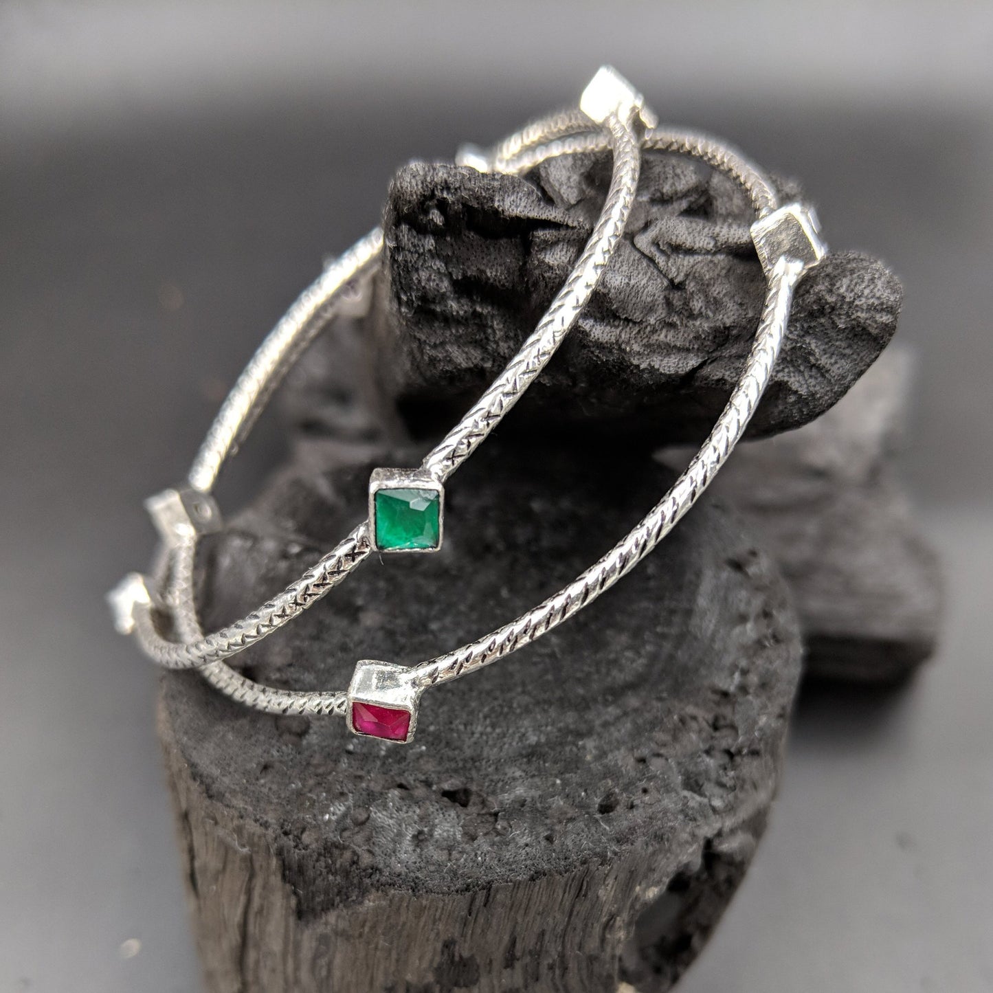 Padmini Thin Bangles With Squares - Set Of 2
