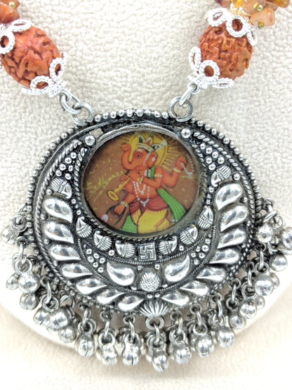 Shirisha Handpainted Dagdu Ganesh Necklace with Earrings