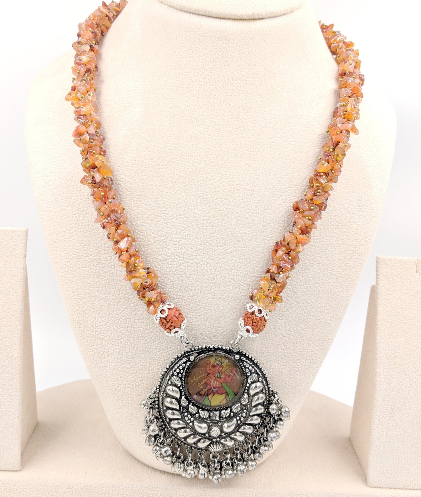 Shirisha Handpainted Dagdu Ganesh Necklace with Earrings