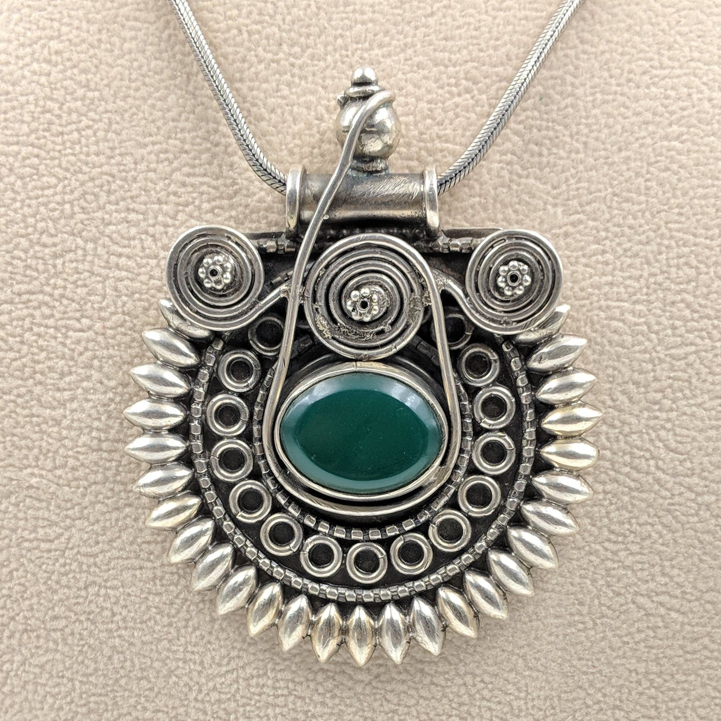 Shirisha Kawach Pendant - Green Stone with Silver Chain