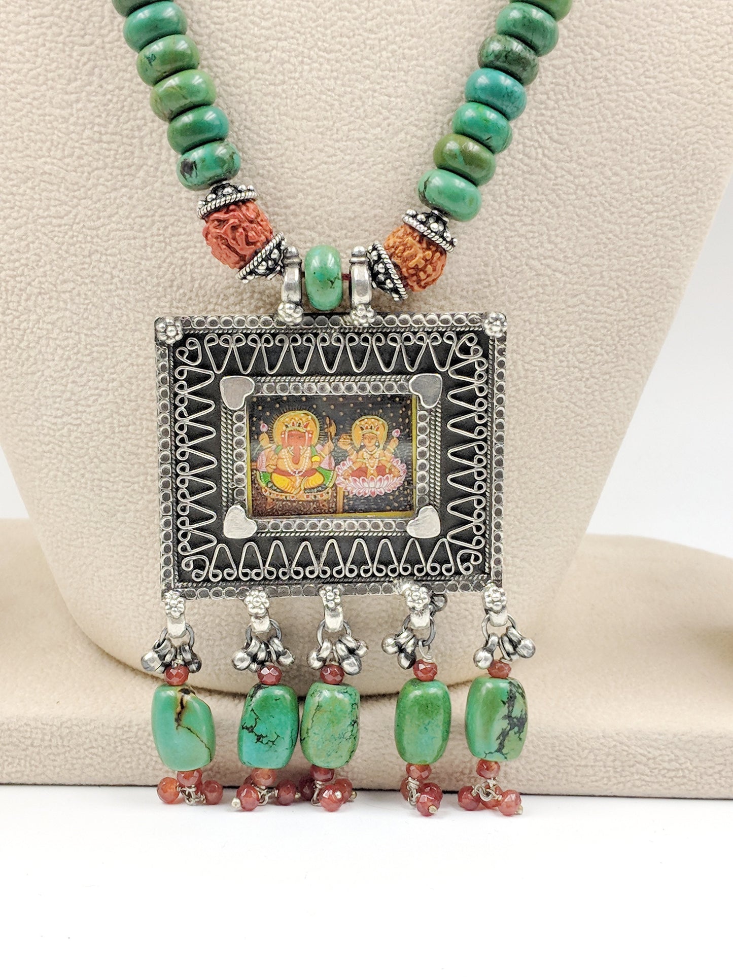 Ashwathama Handpainted Lakshmi Ganesh Necklace with Earrings