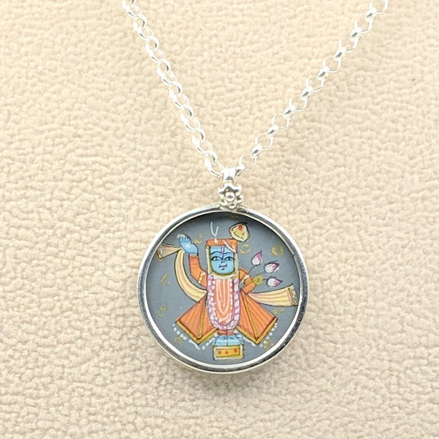Adisthana Handpainted Shrinathji Chain Pendant With Earrings